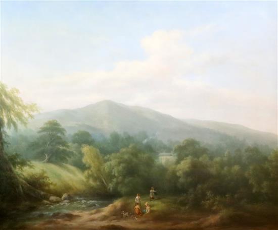 19th century English School Children at play in an extensive landscape 24.25 x 29.25in.